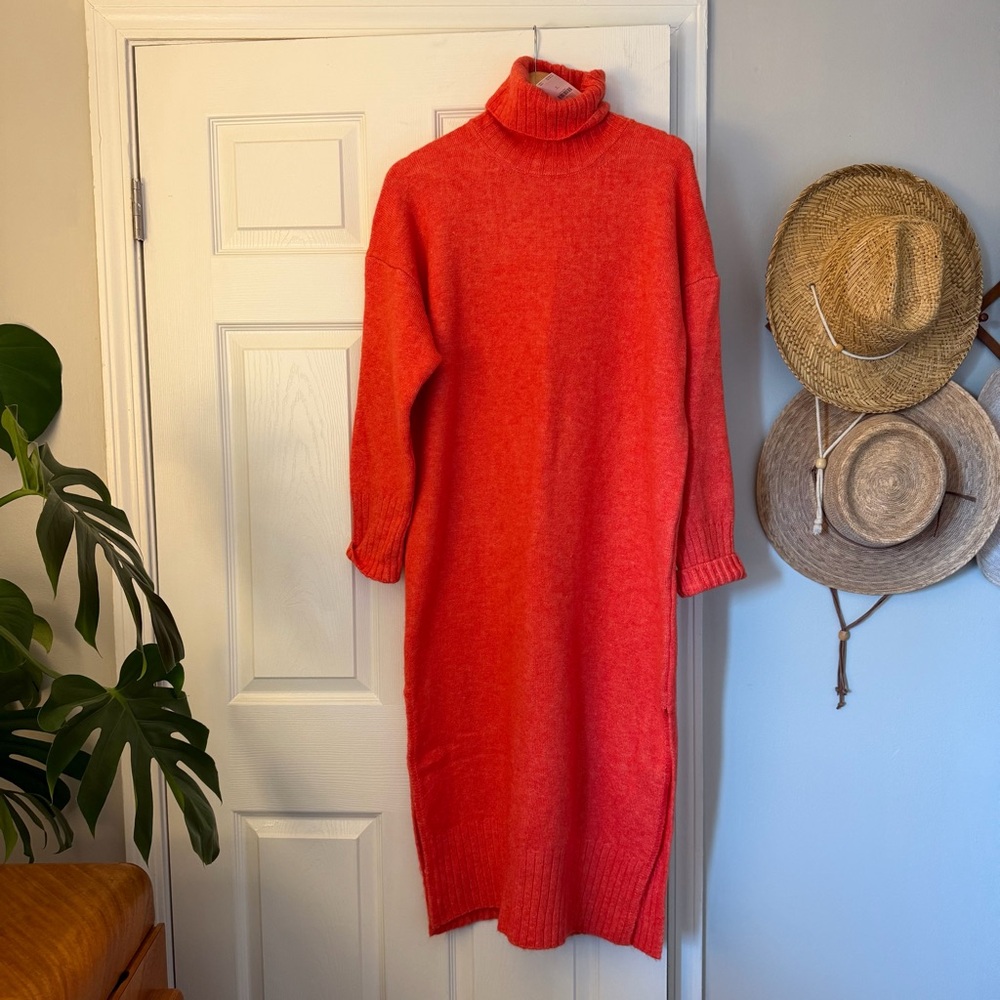 Anthropologie Cozy Red/Orange Turtleneck Midi Dress